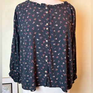Lucky Brand Tunic Boho Black Floral High Low Delman Sleeves